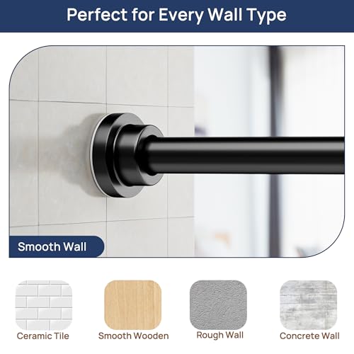 Adjustable Tension Curtain Rod 32-66 Inch, 2-Pack Black No-Drill Rod