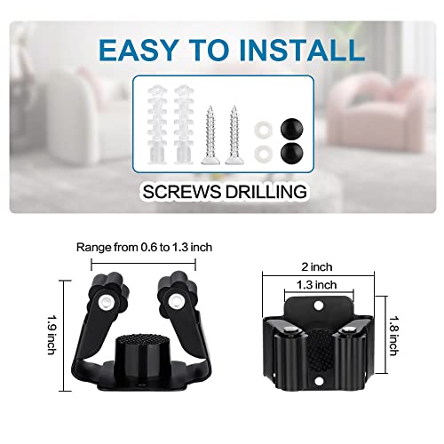 Matte Black 3-Piece Broom and Mop Holder - Heavy Duty Wall Organizer for Garden Tools