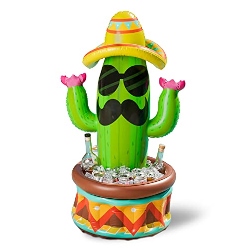 43-Inch Inflatable Cactus Drink Cooler with Sombrero Hat for Fiesta Party