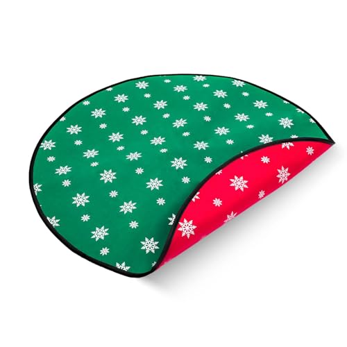Reversible Christmas Tree Floor Mat - Felt Rug with Elastic Rope, 30in Red & Green Protector
