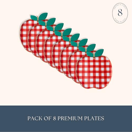 Cherry Red Gingham Apple-Shaped Paper Plates, Pack of 8 – Party Decor & Serveware