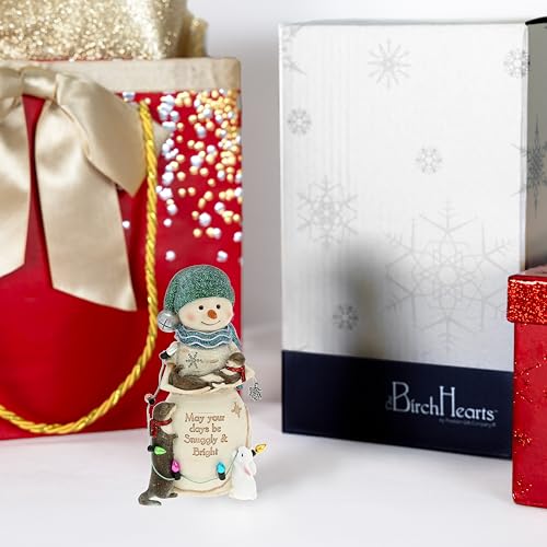 Snuggly & Bright Snowman Figurine with Otters & Bunny - 5in Hand Painted Resin
