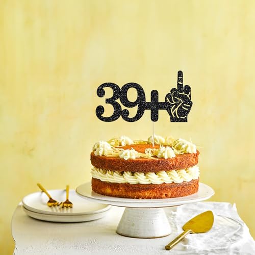 39+1 Black Glitter Cake Topper for 40th Birthday Party Decoration