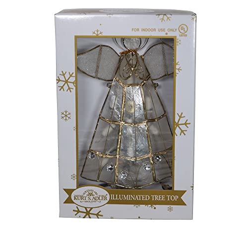 Kurt Adler 10-Light Capiz Angel Treetop with Trumpet — Indoor Christmas Decor