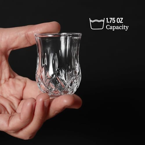 QUAFFER Set of 6 Diamond Patterned Shot Glasses 1.75 oz for Parties & Bars