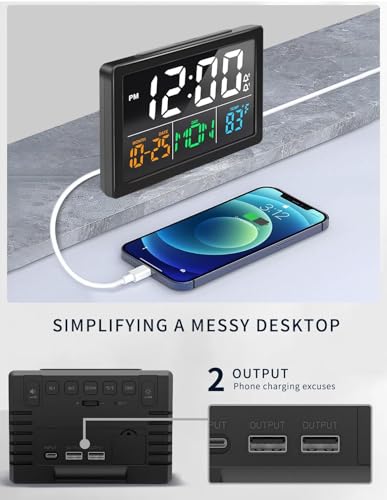 Digital Alarm Clock with Large LED Display, Dual Alarms and USB Charging Port