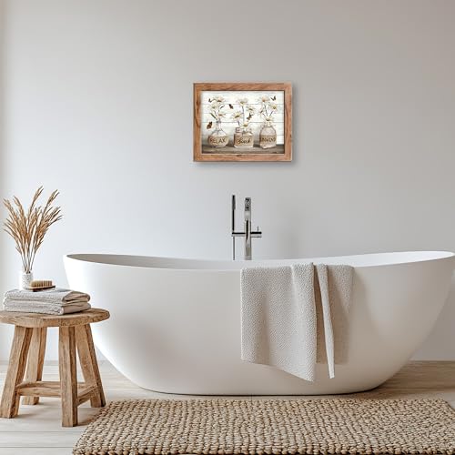 Rustic Farmhouse Bathroom Wall Art Set, Daisy Floral Canvas Prints 8x10