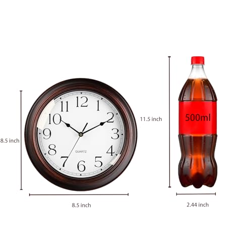 Small Silent Vintage Wall Clock - 8.5 Inch Battery Operated Non-Ticking