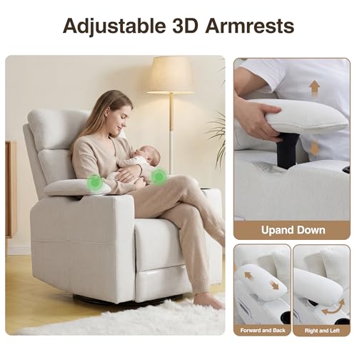 Oversized 360° Swivel Rocker Recliner Chair with Cup Holder & Headrest