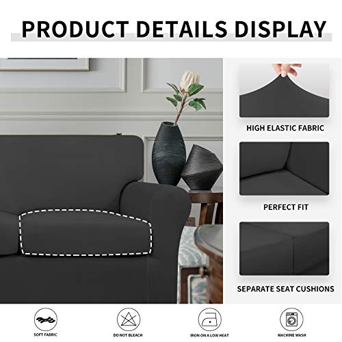 Stretch Sofa Cover Set for 3 Cushion Couch - Dark Gray