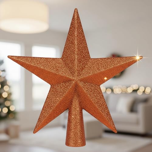 Orange Glitter Star Christmas Tree Topper - 6 Inch Holiday Ornament
