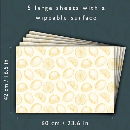 Yellow Lemon Drawer Liners - 5 Pack Wipe Clean Shelf Liner Paper
