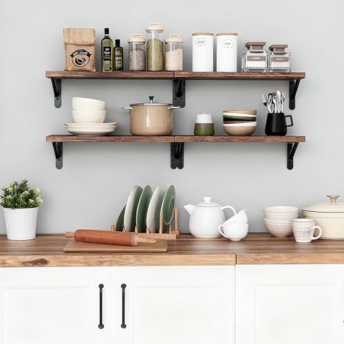 Rustic Wood Floating Wall Shelves - 16.5 Inch, Set of 4 (Brown)