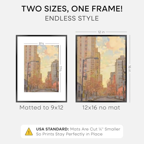 Homeforia Black Metal Picture Frame 12x16 with 9x12 Mat and Tempered Glass