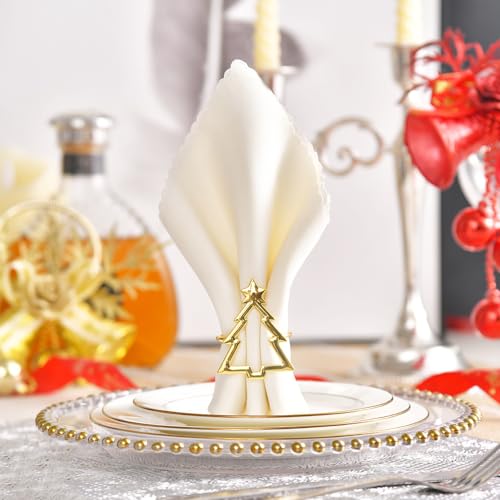 Set of 6 Gold Christmas Tree Napkin Rings for Holiday Table Decor