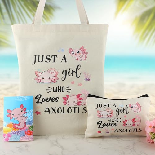 Axolotl Gift Set - Cute Gifts for Axolotl Lovers Including Mug, Tote, Socks, Jewelry & Notepad