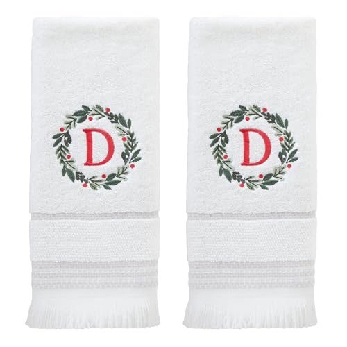 SKL Home Wreath Monogram Hand Towel Set-2pc, Embroidered D, White