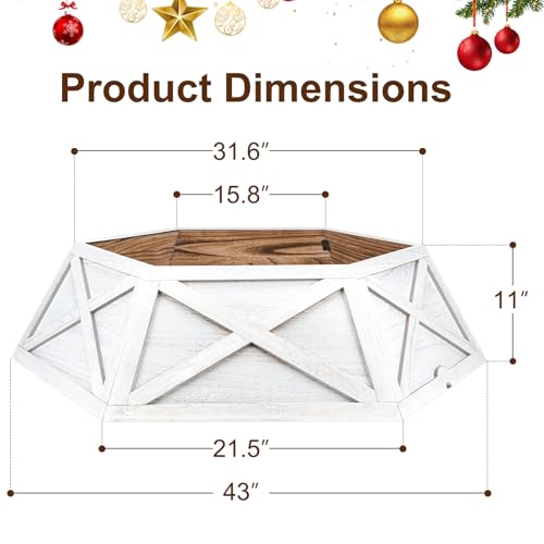 Paulmele White 35'' Hexagon Wooden Tree Collar - Standard Size