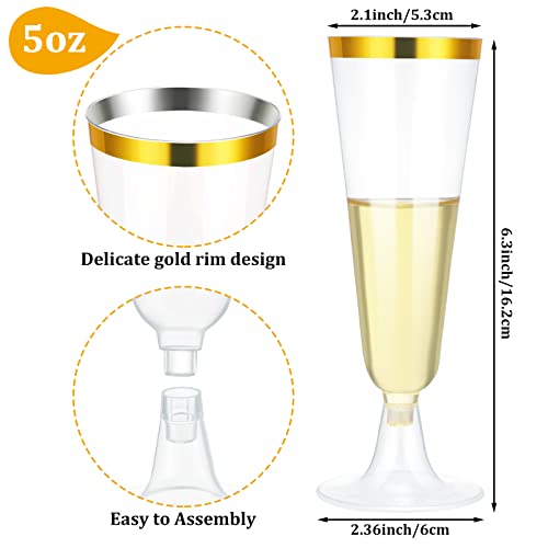 150 Pcs Plastic Champagne Flutes Bulk Gold Rim Disposable Party Drinkware
