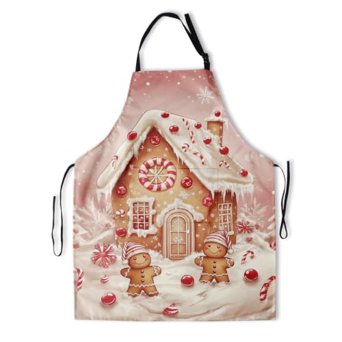 Evlaschin Gingerbread Stain-Resistant Adjustable-Neck Apron with Front Pockets for Cooking & Grilling