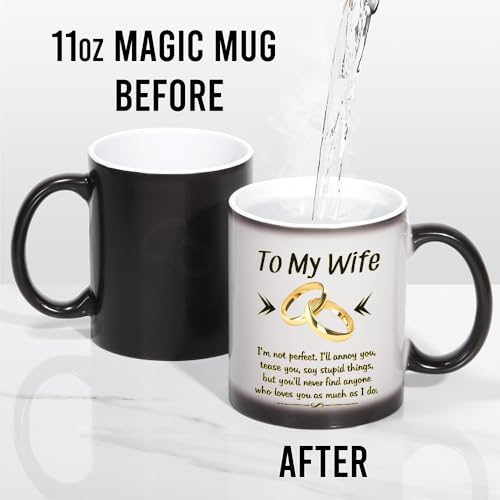 Glod Ring Wife Mug - Romantic Gifts for Wife From Husband, 11 oz Heat Change Coffee Cup