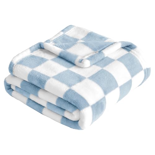 Yurhap Checkered Fleece Baby Blanket 30x40 Blue Soft Receiving Blanket