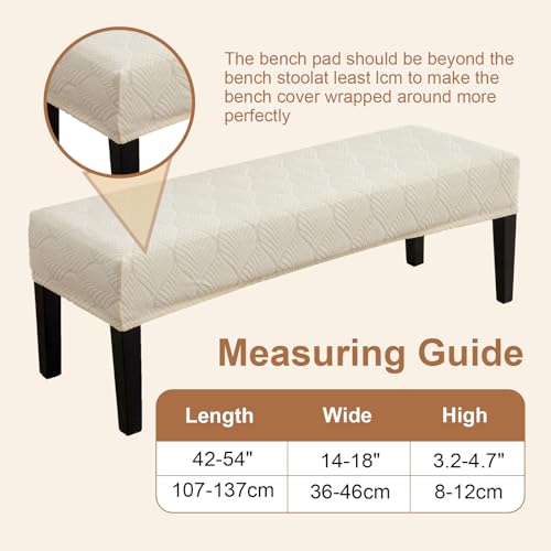 Waterproof Stretch Dining Bench Cover - Beige Jacquard Protector