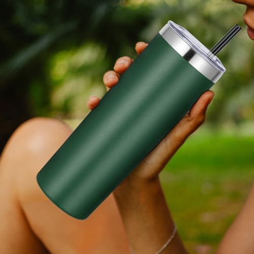Dark Green VEGOND 12 Pack 20oz Stainless Steel Vacuum Insulated Tumblers with Lids & Straws