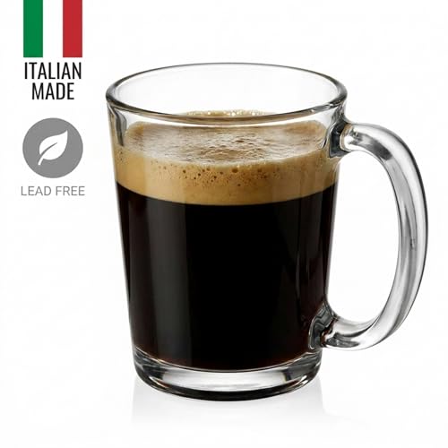 Godinger 10oz Glass Coffee Mugs Set of 4 - Made in Italy, Clear Drinkware