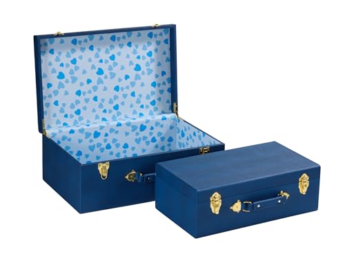 Set of 2 Decorative Storage Trunks, Modern Shagreen Leather Chests with Handles