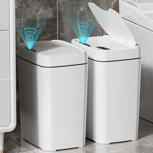 2 Pack 2.7 Gallon Smart Motion Sensor Bathroom Trash Can with Lid Slim Touchless Garbage Bin