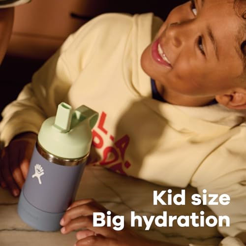 Insulated Kids Stainless Steel Water Bottle with Straw Cap 12 Oz Purple