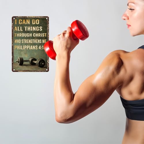 Macago Gym Metal Tin Sign 8x12 inch I Can Do All Things Through Christ Motivational Wall Art