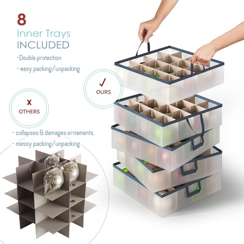 Large Christmas Ornament Storage Box with Adjustable Dividers for 128 Ornaments