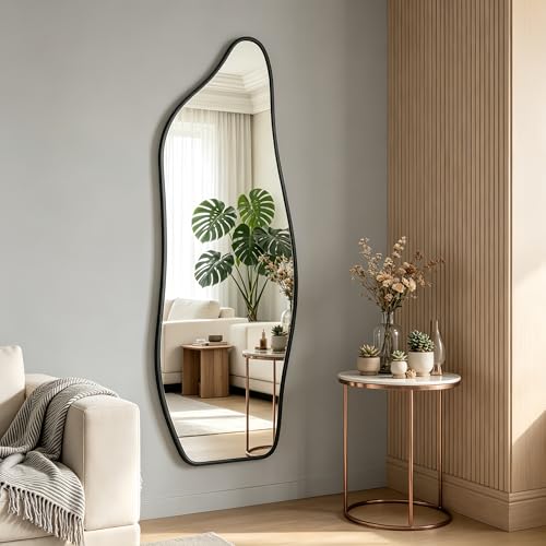 48"x16" Dolphin Shaped Full Length Mirror - Black Aluminum Alloy Wall Mirror