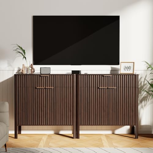 31" Fluted Buffet Cabinet, Walnut Sideboard with Drawer and Doors