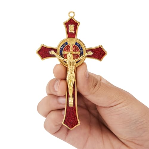 St. Benedict Crucifix Wall Cross with Red Enamel Accents 4.7-inch