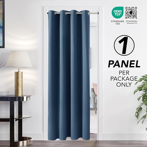 Deconovo Blackout Curtain Panel ? Solid Grommet Top, Thermal Insulated & Energy?Saving, Machine?Washable Room Darkening Window Treatment for Bedroom & Living Room, 1 Panel, Stone Blue, 42W x 95L
