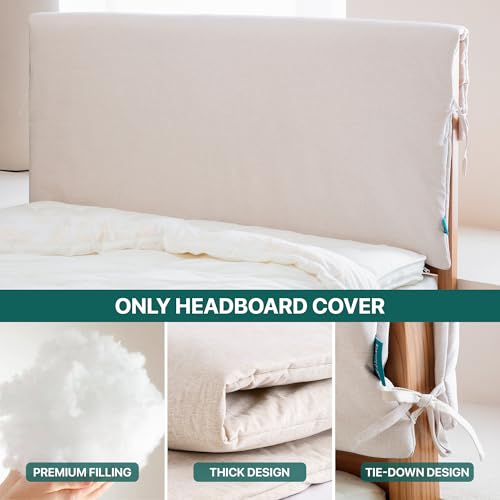 Soft Upholstered Headboard Cover with Tie Straps - 71x28in, Beige