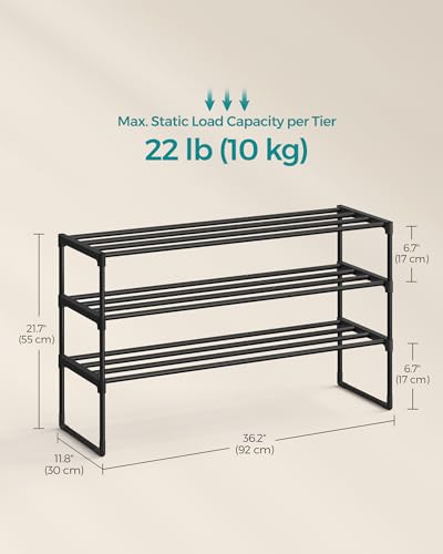 SONGMICS 3-Tier Metal Shoe Rack and Organizer Shelf, Black