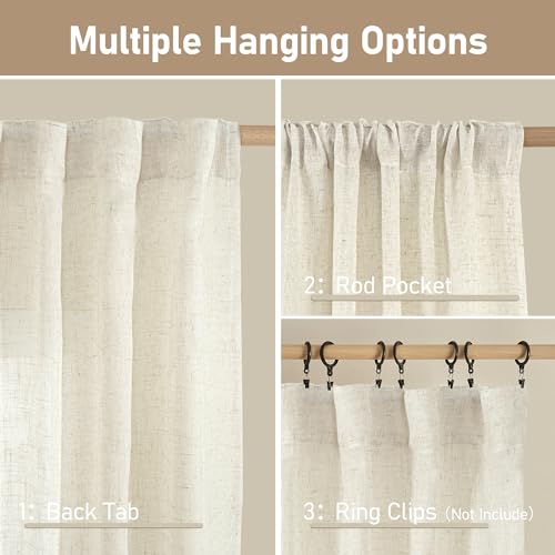 Natural Ivory Semi Sheer Linen Curtains - Light Filtering (2 Panels, 52x84 in)