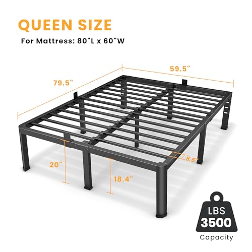 20-Inch Queen Size Metal Platform Bed Frame, Heavy Duty Noise-Free Steel
