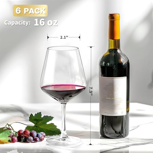 Unbreakable Plastic Wine Glasses 16 oz - Set of 6 BPA-Free Stemware