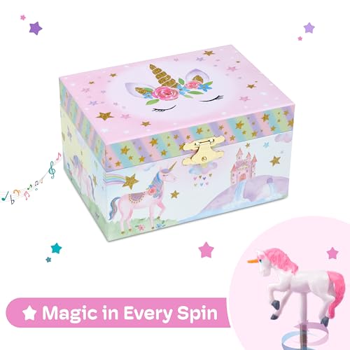 Musical Jewelry Box for Girls with Spinning Unicorn and Rainbow Design