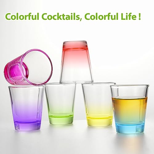 Qipecedm 6 Pack Colorful Heavy Base Shot Glasses Set 1.6 oz for Whiskey, Tequila, Vodka