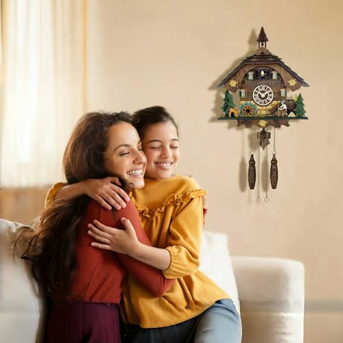 Animated Black Forest Cuckoo Clock, Wooden Wall Clock with 12 Melodies