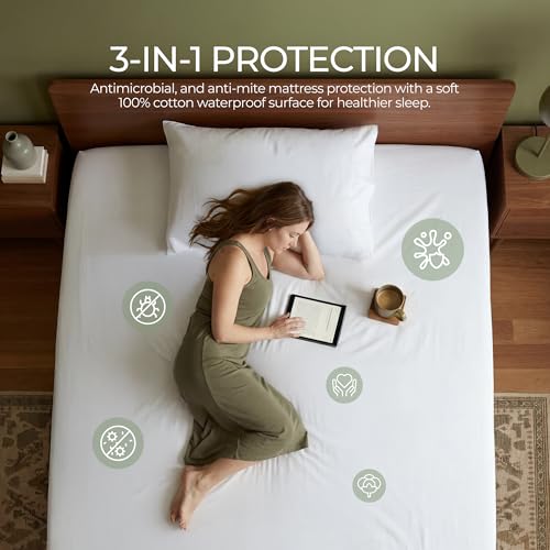 Waterproof Cotton Mattress Protector - Queen Size, Bed Bug & Dust Mite Proof, Noiseless & Breathable
