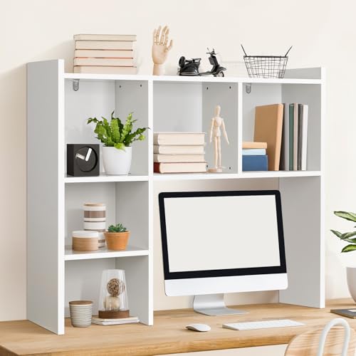 35.5" Desk Hutch with 5 Shelves - White Desktop Bookshelf Organizer
