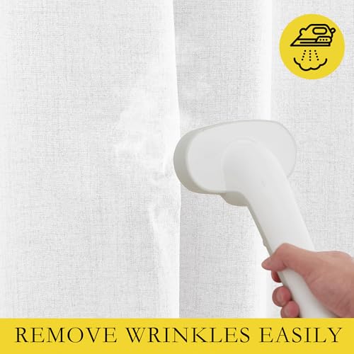 100% Blackout Linen Curtains - Greyish White, 90" Long, Thermal Insulated Drapes (1 Pair, 52" Width Each)