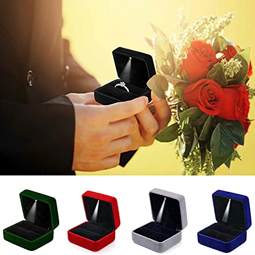LED Lighted Velvet Engagement Ring Box for Proposal and Wedding